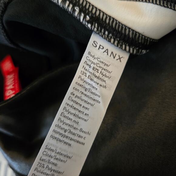 SPANX Faux Leather Leggings White Side Stripe Black Size Small - Picture 9 of 10